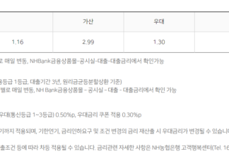 모바일 당일대출 가능한 곳(24시간 이용 가능한 비상금대출) 모바일 당일대출 상품인 NH농협 올원 비상금대출의 금리, 우대금리, 기준금리, 가산금리