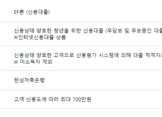 한성저축은행 ef론 자격조건, 대출한도, 금리, 후기 총정리 한성저축은행 ef론 상품특징, 신청 자격조건, 대출한도 및 기간