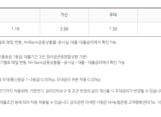 소액 즉시대출 상품 총정리(소액대출, 마이너스통장 대출, 비상금대출 등) 소액 즉시대출이 가능한 NH농협 올원비상금대출의 기준금리, 가산금리, 우대금리, 최종금리